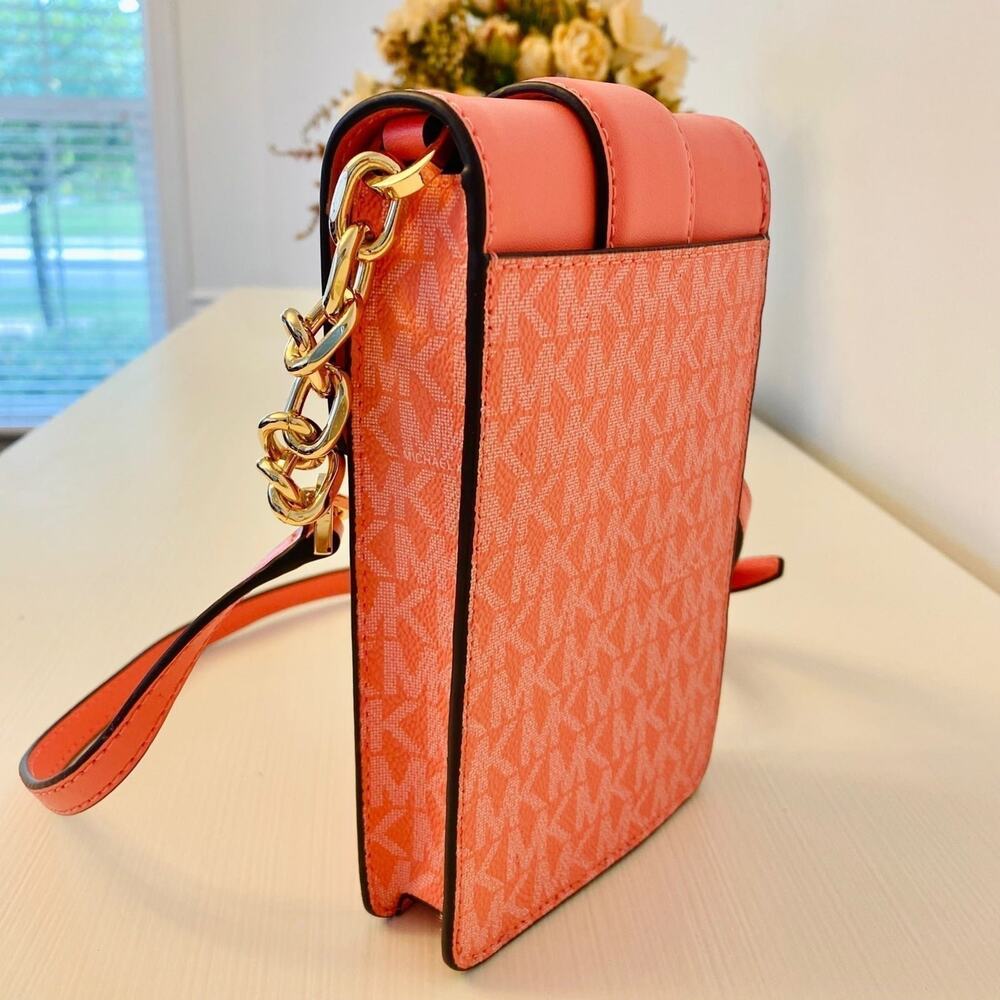 Michael Kors Purse Carmen Phone Crossbody Bag Grapefruit - Picture 7 of 11